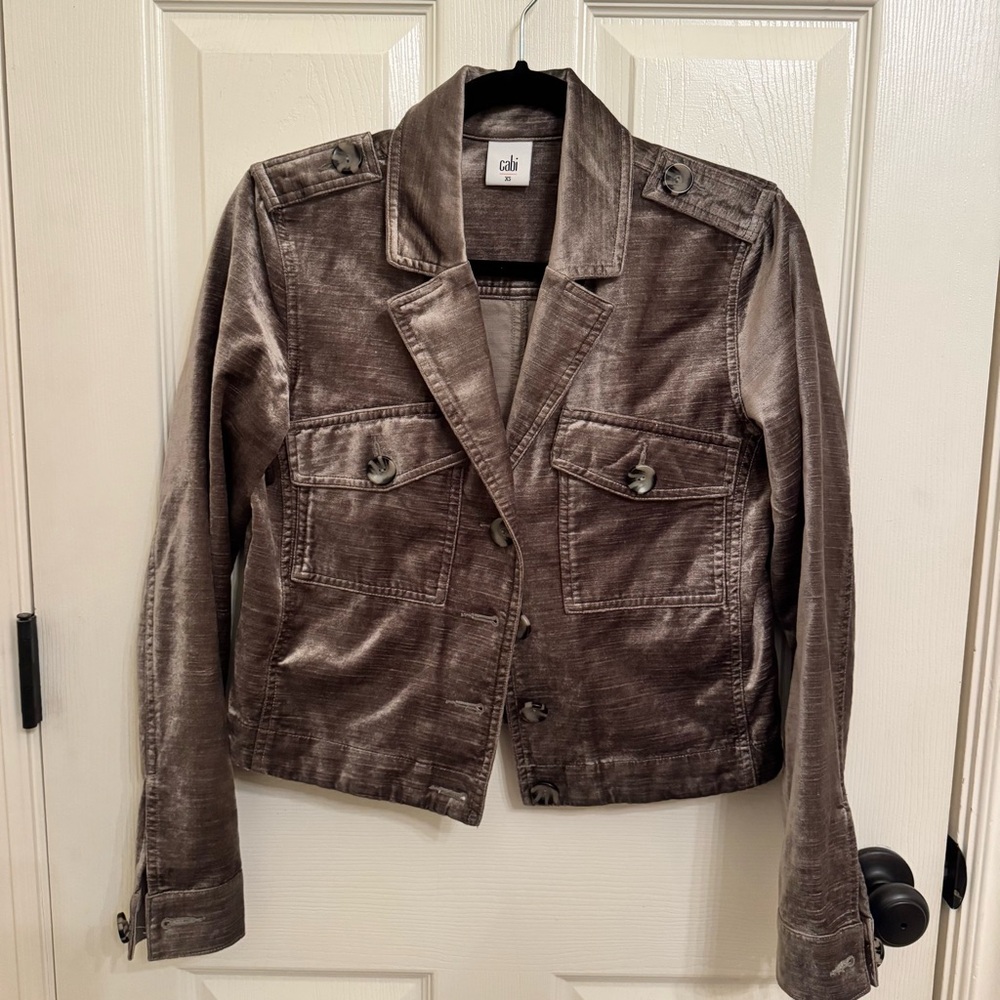 Cabi Sunday Topper Velvet Jacket XS in Taupe Brown style 3377
